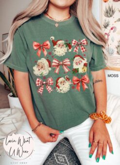 vintage santa t shirt for women comfort colors retro christmas tee oversized holiday top with bow design a9ybj