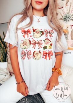 vintage santa t shirt for women comfort colors retro christmas tee oversized holiday top with bow design an2ck