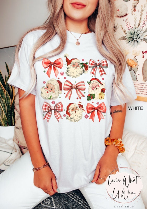 vintage santa t shirt for women comfort colors retro christmas tee oversized holiday top with bow design an2ck