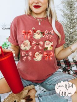vintage santa t shirt for women comfort colors retro christmas tee oversized holiday top with bow design qcxo5