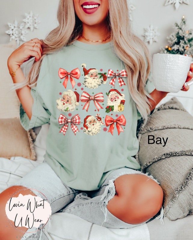 vintage santa t shirt for women comfort colors retro christmas tee oversized holiday top with bow design yckqe
