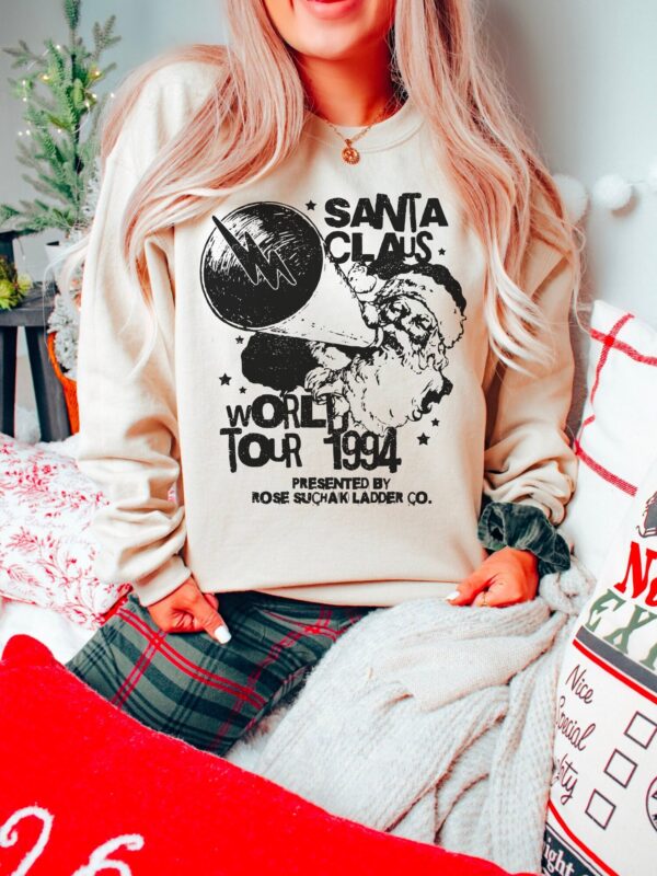 vintage santa world tour sweatshirt 90s retro crewneck for christmas matching pajamas unisex design ideal for holiday celebrations