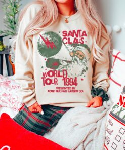 vintage santa world tour sweatshirt unisex retro crewneck with fun santa claus design for christmas celebrations and matching pajamas f1zwu