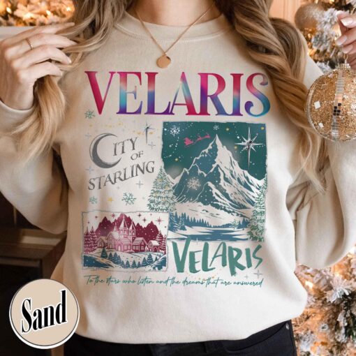 vintage sweatshirt featuring velaris city starlight design for book lovers and acotar fans ideal for christmas celebrations see0p