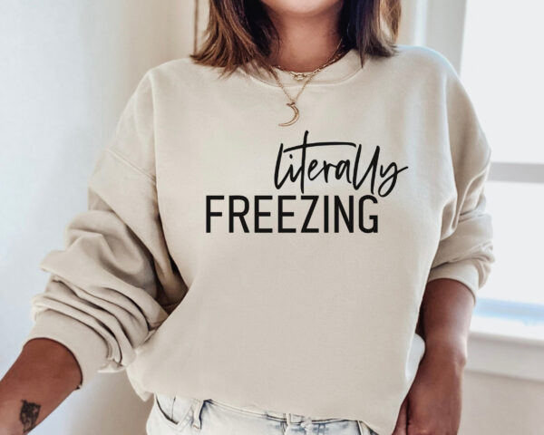 vintage sweatshirt for women literally freezing crewneck with funny design for fall and winter wear 0vsy8