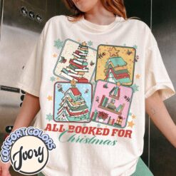 Vintage T Shirt All Booked for Christmas Design Featuring a Book Tree Ideal for Librarians and Book Lovers
