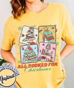 vintage t shirt all booked for christmas design featuring a book tree ideal for librarians and book lovers hxadg