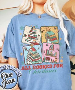 vintage t shirt all booked for christmas design featuring a book tree ideal for librarians and book lovers jrfeb