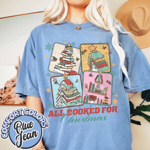 vintage t shirt all booked for christmas design featuring a book tree ideal for librarians and book lovers jrfeb