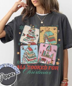 vintage t shirt all booked for christmas design featuring a book tree ideal for librarians and book lovers oucxu