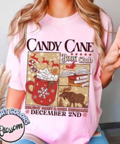 vintage t shirt candy cane design for book lovers featuring santa and christmas themes ideal for winter book club gatherings d1s1w