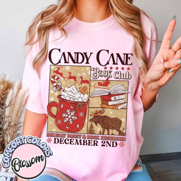 vintage t shirt candy cane design for book lovers featuring santa and christmas themes ideal for winter book club gatherings d1s1w