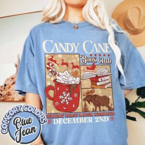 vintage t shirt candy cane design for book lovers featuring santa and christmas themes ideal for winter book club gatherings gtexl