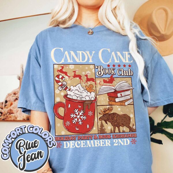 vintage t shirt candy cane design for book lovers featuring santa and christmas themes ideal for winter book club gatherings