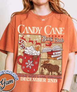 vintage t shirt candy cane design for book lovers featuring santa and christmas themes ideal for winter book club gatherings saeb5