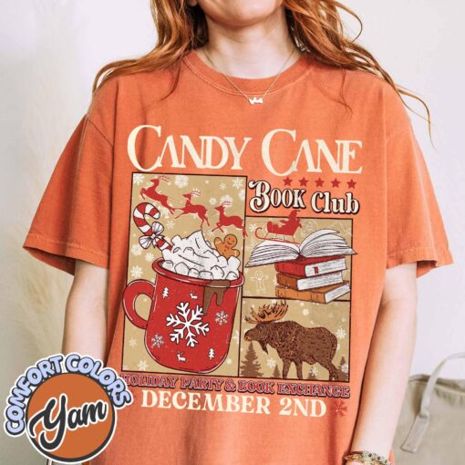 vintage t shirt candy cane design for book lovers featuring santa and christmas themes ideal for winter book club gatherings saeb5