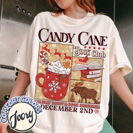 vintage t shirt candy cane design for book lovers featuring santa and christmas themes ideal for winter book club gatherings zhq6f