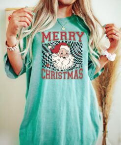 vintage t shirt checkered merry christmas santa shirt for family gatherings retro xmas design ideal for holiday parties 8esh3