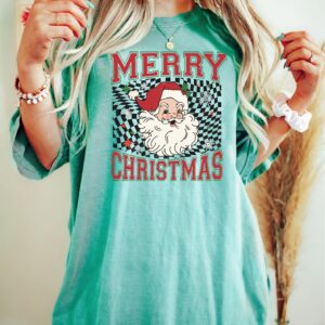 vintage t shirt checkered merry christmas santa shirt for family gatherings retro xmas design ideal for holiday parties 8esh3