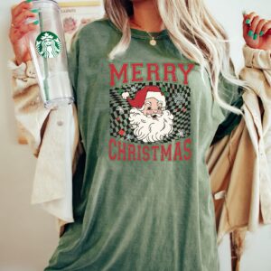 vintage t shirt checkered merry christmas santa shirt for family gatherings retro xmas design ideal for holiday parties hxiuc