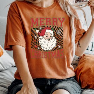 vintage t shirt checkered merry christmas santa shirt for family gatherings retro xmas design ideal for holiday parties w0vga