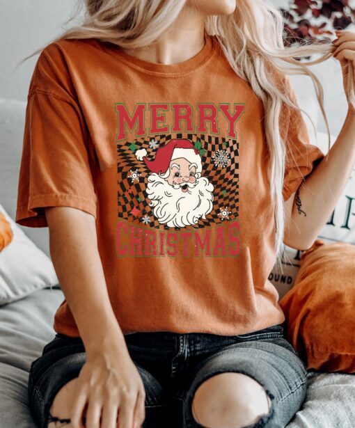 vintage t shirt checkered merry christmas santa shirt for family gatherings retro xmas design ideal for holiday parties w0vga