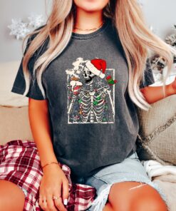 vintage t shirt christmas dead inside crewneck tee for coffee lovers funny skeleton design for holiday celebrations b3lqv