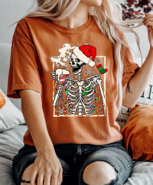 vintage t shirt christmas dead inside crewneck tee for coffee lovers funny skeleton design for holiday celebrations rdvgr