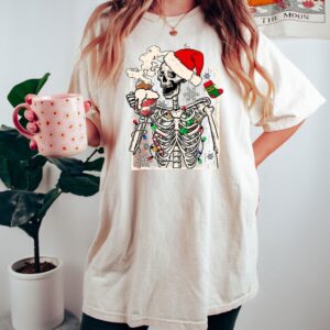 vintage t shirt christmas dead inside crewneck tee for coffee lovers funny skeleton design for holiday celebrations vyues