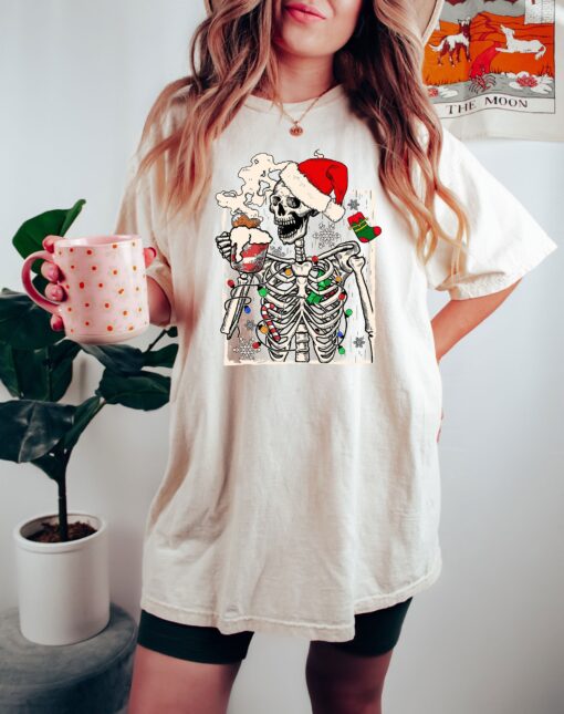 vintage t shirt christmas dead inside crewneck tee for coffee lovers funny skeleton design for holiday celebrations vyues