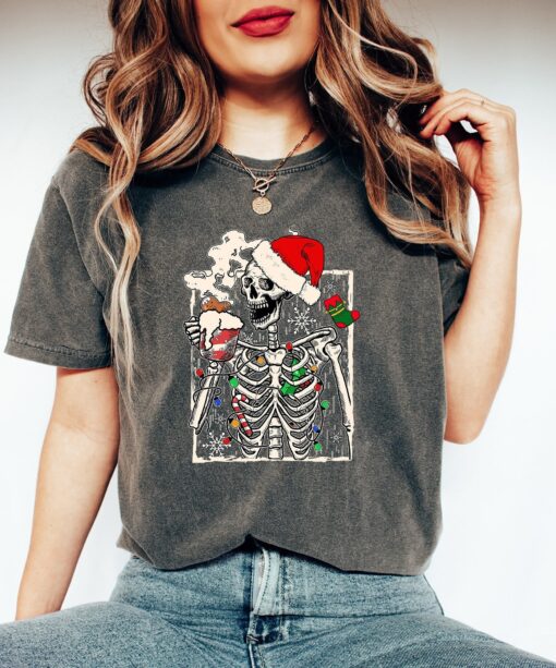 vintage t shirt christmas dead inside crewneck tee for coffee lovers funny skeleton design for holiday celebrations yfn6q