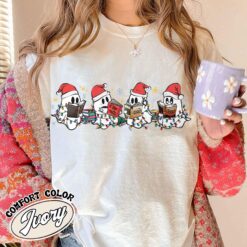 Vintage T Shirt Christmas Ghost Design Halloween Theme Book Lover Shirt Spooky Cute Ghost Illustration for Readers and Fans