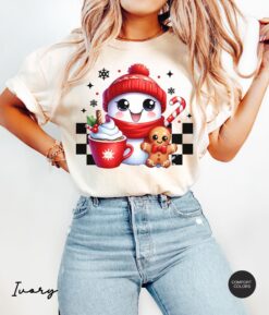 Vintage T Shirt Christmas Ghost Design Retro Iced Coffee Theme Comfortable Colors Holiday Apparel for Coffee Lovers
