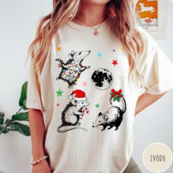 Vintage T-Shirt Christmas Possums Retro Design Comfort Colors Tee Funny Holiday Shirt with Moon Graphic for Unique Seasonal Style