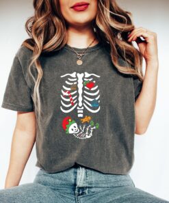 Vintage T Shirt Christmas Pregnant Skeleton Tee for Pregnancy Announcement and Baby Reveal in Comfort Colors Cotton Fabric