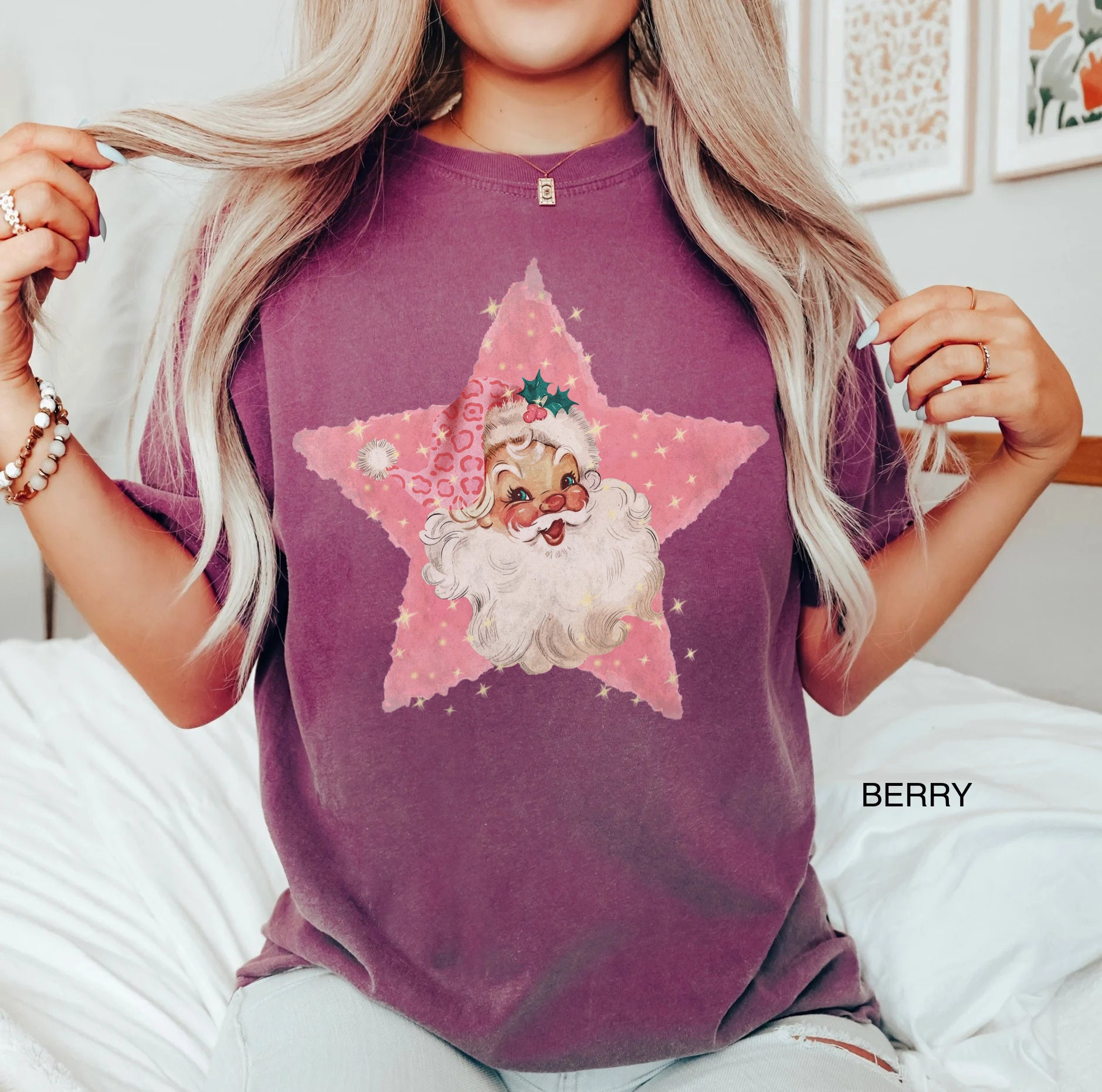 vintage t shirt christmas retro pink santa claus tee classic comfort colors design family holiday apparel g7s6p