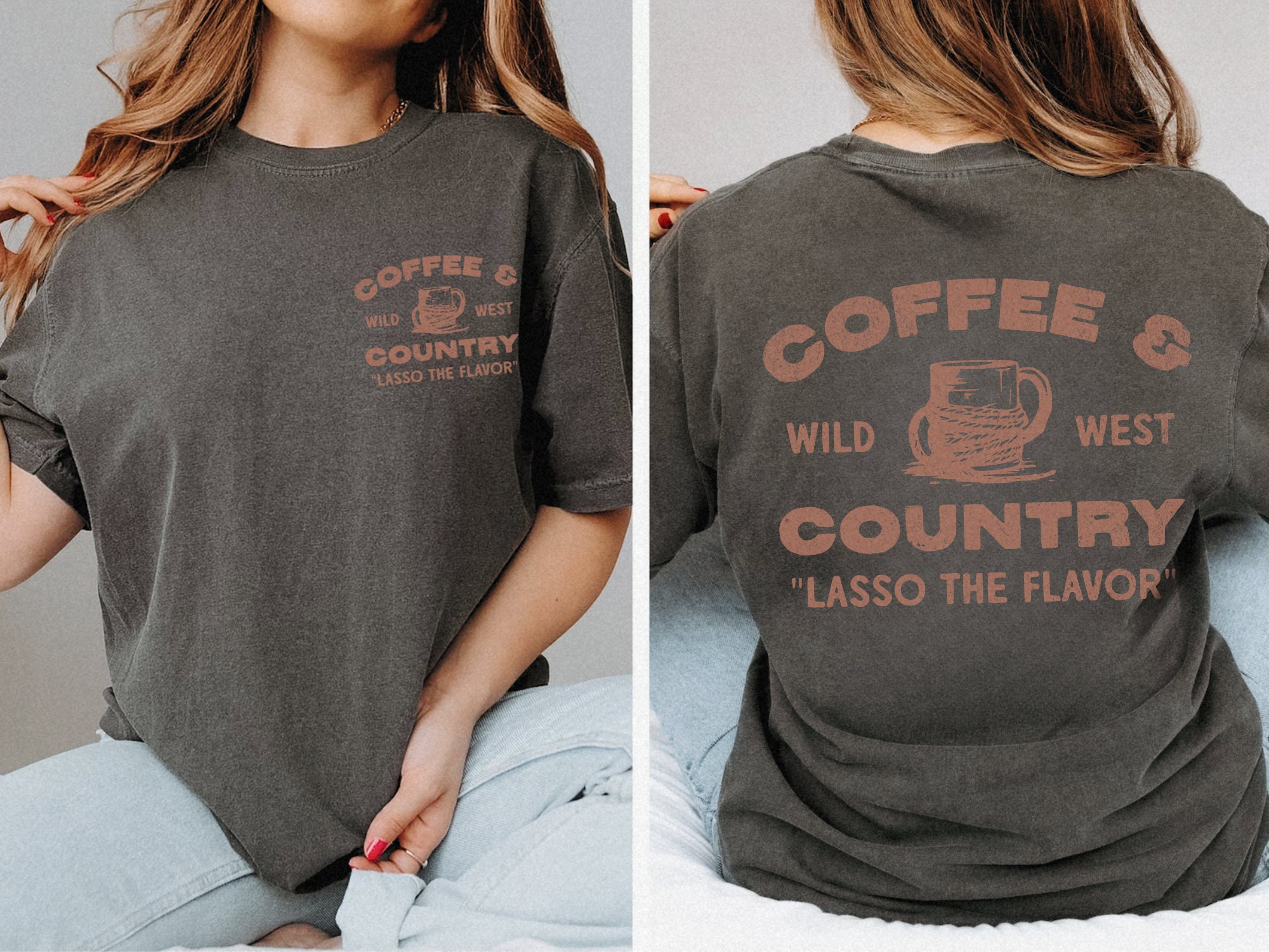 vintage t shirt coffee and country graphic tee unisex comfort colors oversize wild west design for cowgirl and coffee lovers umnjo