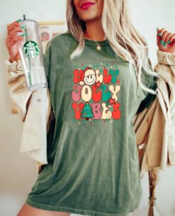 vintage t shirt comfort colors holly jolly vibes christmas tree design for women funny christmas shirt merry christmas theme vrdfx scaled