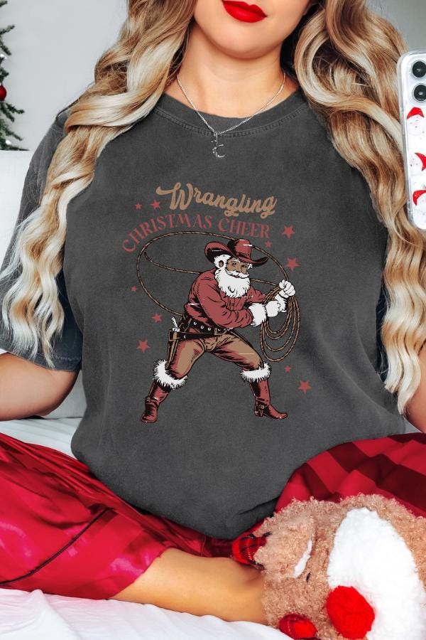 vintage t shirt cowboy santa comfort colors tee unisex holiday graphic apparel for christmas celebrations ubign