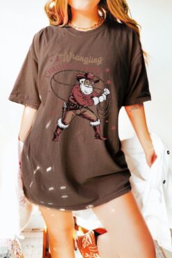 vintage t shirt cowboy santa comfort colors tee unisex holiday graphic apparel for christmas celebrations uj10i