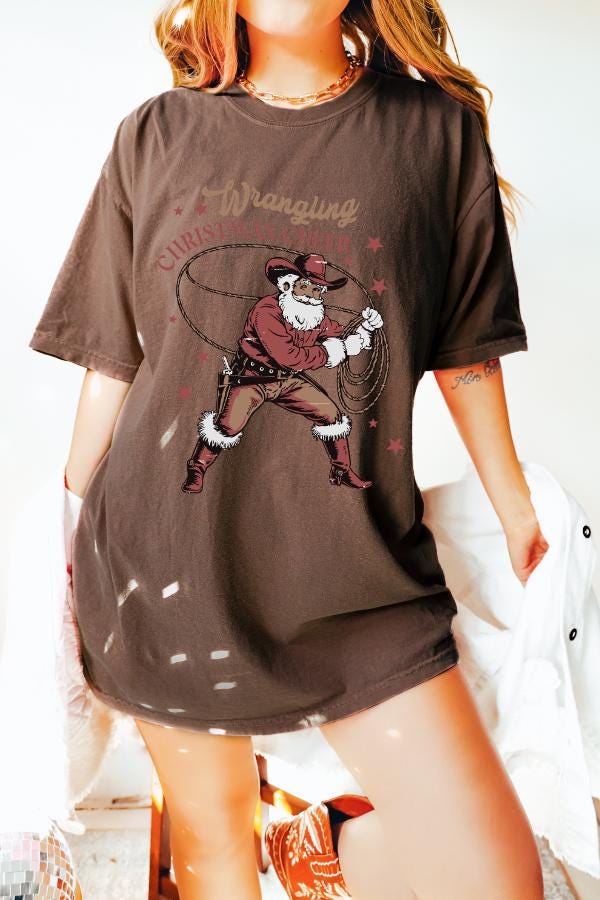 vintage t shirt cowboy santa comfort colors tee unisex holiday graphic apparel for christmas celebrations uj10i
