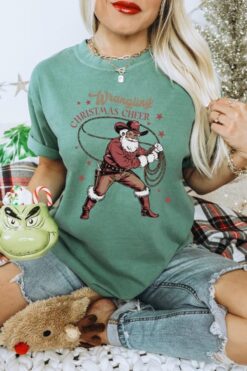 Vintage T Shirt Cowboy Santa Comfort Colors Tee Unisex Holiday Graphic Design for Christmas Celebrations and Festive Events
