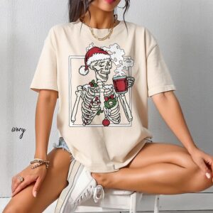 vintage t shirt dead inside skeleton christmas design for men and women coffee lovers fun holiday apparel ewzqq