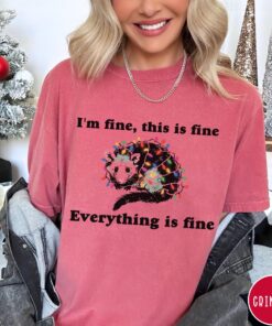 vintage t shirt everything is fine christmas t shirt funny im fine this is fine design with possum and holiday lights kgsnf