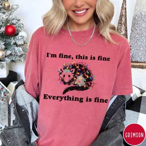 vintage t shirt everything is fine christmas t shirt funny im fine this is fine design with possum and holiday lights kgsnf