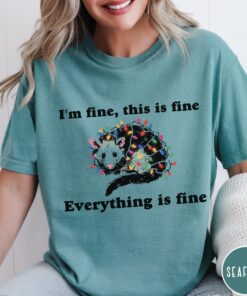 vintage t shirt everything is fine christmas t shirt funny im fine this is fine design with possum and holiday lights ko6kk