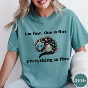 vintage t shirt everything is fine christmas t shirt funny im fine this is fine design with possum and holiday lights ko6kk