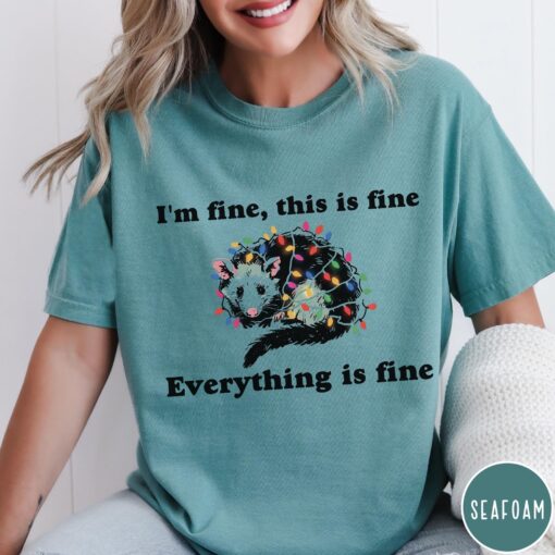 vintage t shirt everything is fine christmas t shirt funny im fine this is fine design with possum and holiday lights ko6kk