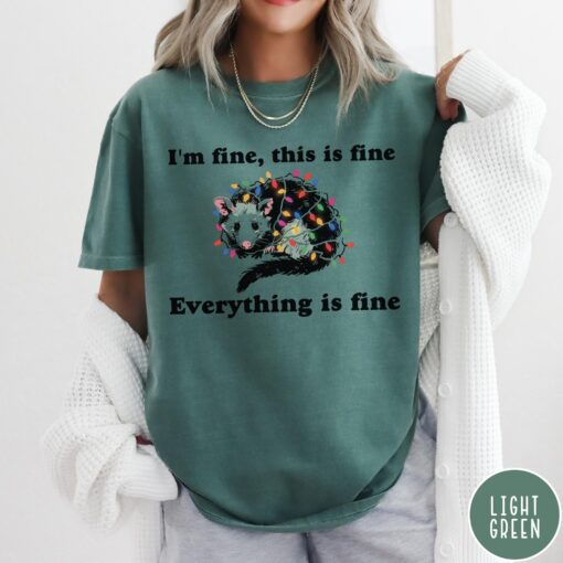 vintage t shirt everything is fine christmas t shirt funny im fine this is fine design with possum and holiday lights nfq9z