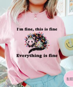 vintage t shirt everything is fine christmas t shirt funny im fine this is fine design with possum and holiday lights q7mfi